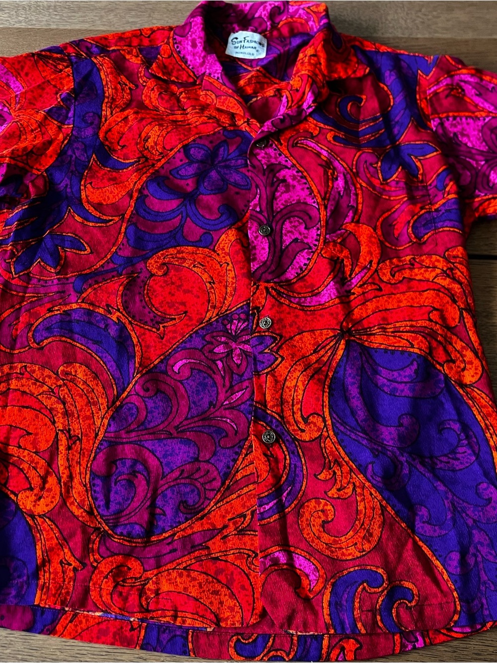 Rare Vintage Sun Fashions of Hawaii Tiki Paisley Short-Sleeve Shirt 1960’s - Picture 4 of 9